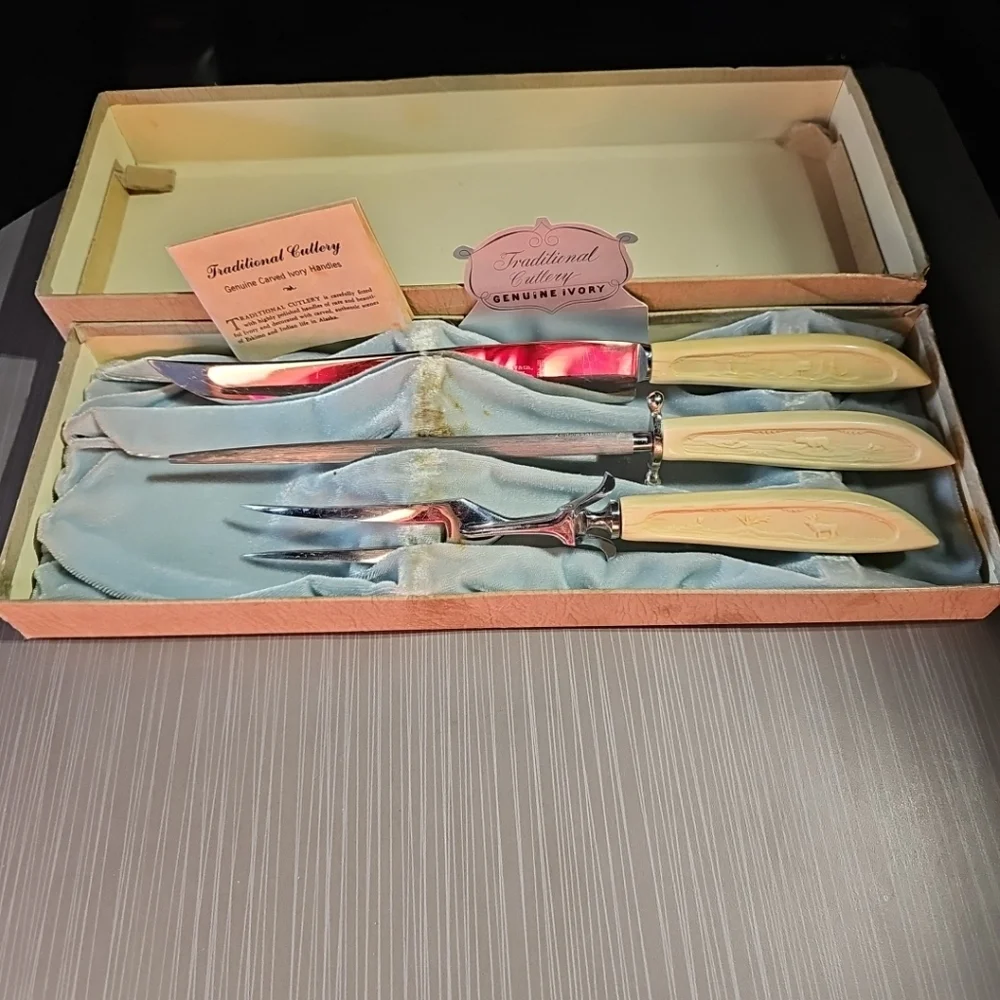 Vtg 1950s Henley & Co German Stainless Solingen Alaska Scene Carving Set